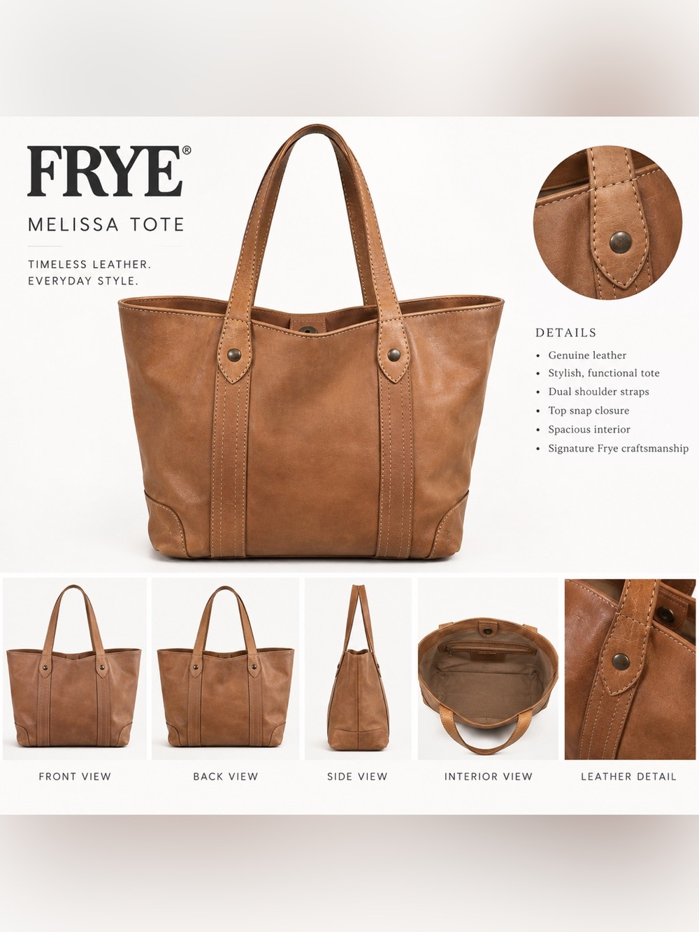Frye Melissa Washed Leather Shopper Tote Bag